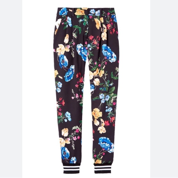 🆕 PARKER Black Multi Sotero Floral Print Striped-hem Joggers Pants 00 - Picture 4 of 8